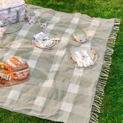 Sage Green Gingham Woven Picnic Blanket