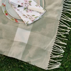 Sage Green Gingham Woven Picnic Blanket