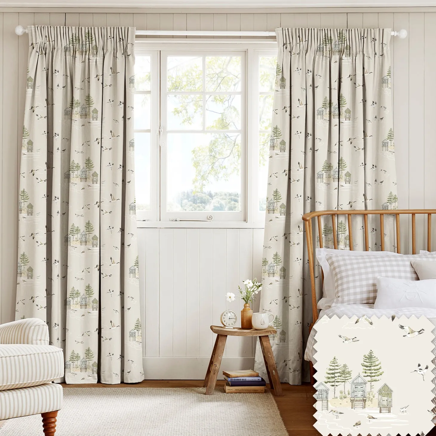 Sea Birds Off White Made to Measure Curtains