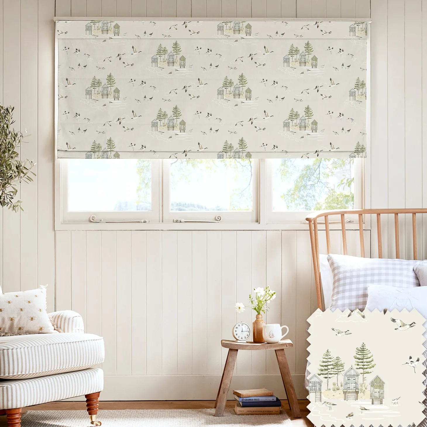 Sea Birds Off White Made to Measure Roman Blind