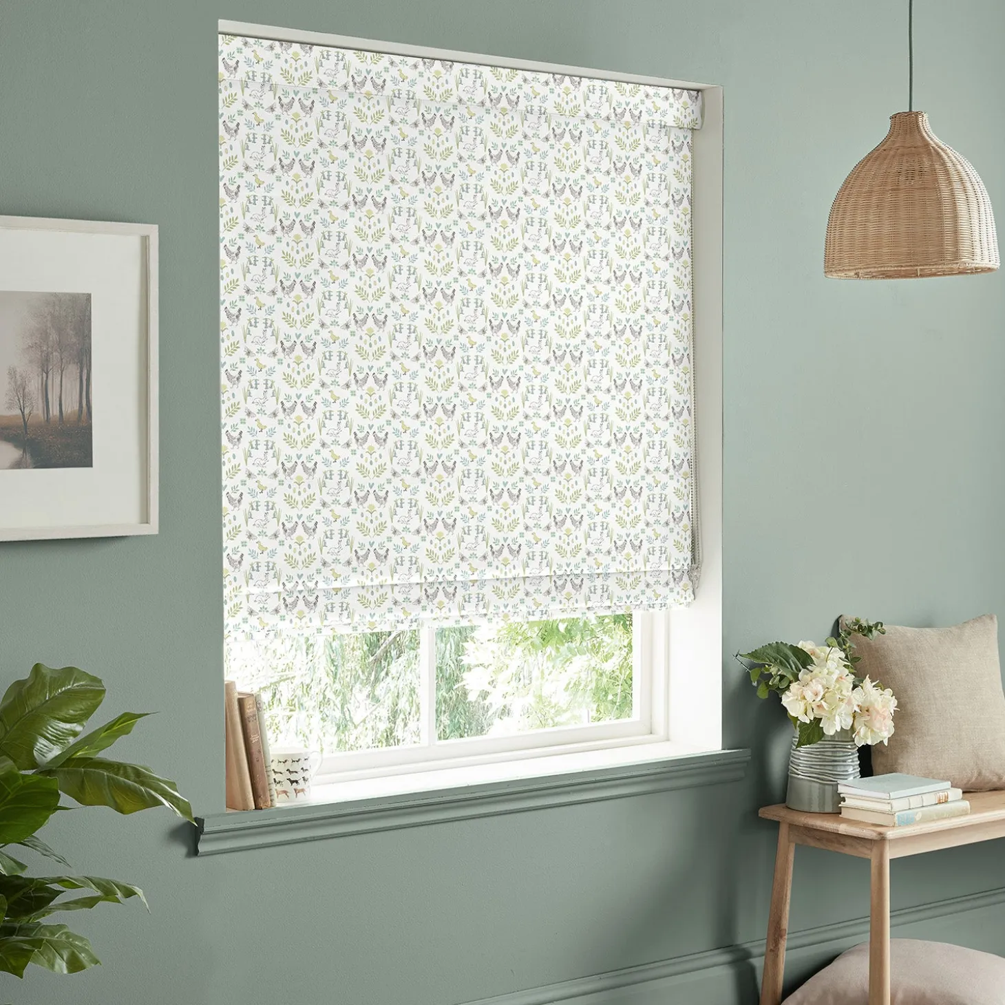 Spring Chicken White Made to Measure Roman Blind