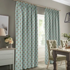 Strawberries Pale Blue Made to Measure Curtains