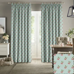 Strawberries Pale Blue Made to Measure Curtains