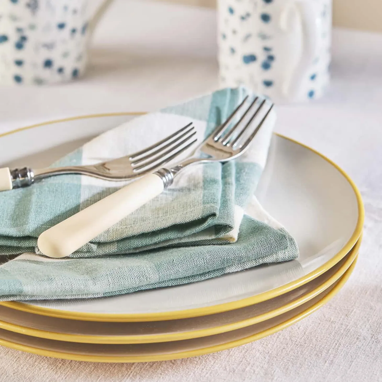 Teal Gingham Linen Napkins (Set of 4)