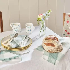 Teal Gingham Linen Napkins (Set of 4)