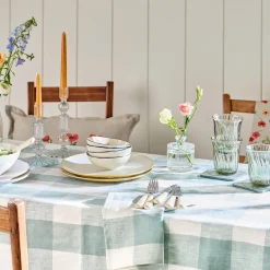 Teal Gingham Linen Tablecloth