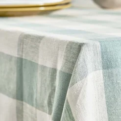 Teal Gingham Linen Tablecloth