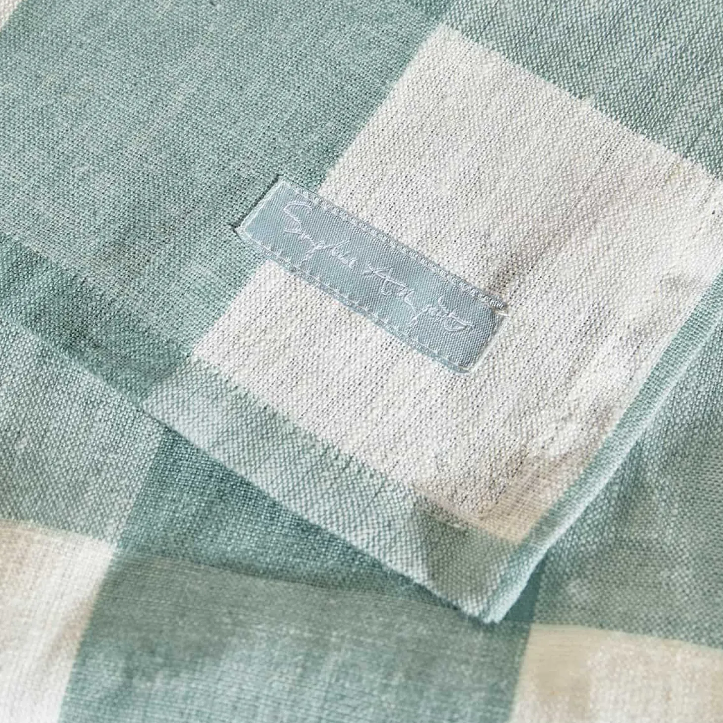 Teal Gingham Linen Table Runner