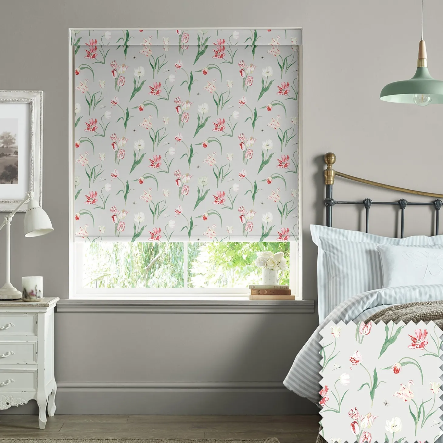 Tulips Pale Grey Made to Measure Roller Blind