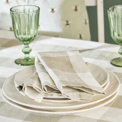 Warm Stone Gingham Linen Napkins (Set of 4)