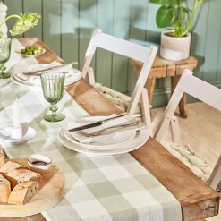 Warm Stone Gingham Linen Table Runner
