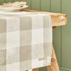 Warm Stone Gingham Linen Table Runner