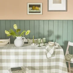 Warm Stone Gingham Linen Tablecloth