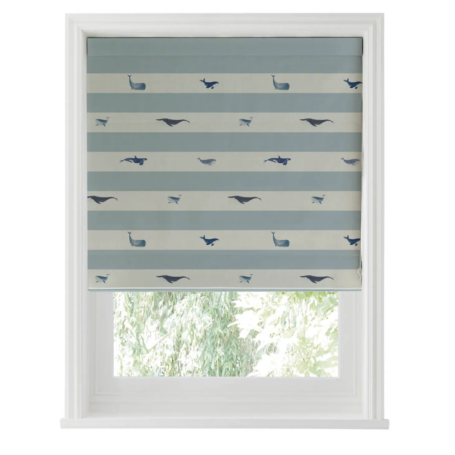 Whales Deep Duck Egg Made to Measure Roman Blind