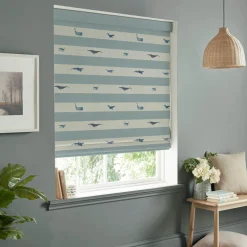 Whales Deep Duck Egg Made to Measure Roman Blind