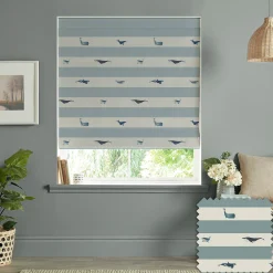 Whales Deep Duck Egg Made to Measure Roman Blind