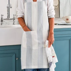 Witham Blue Stripe Linen Cross Back Apron