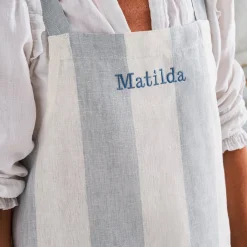 Witham Blue Stripe Linen Cross Back Apron