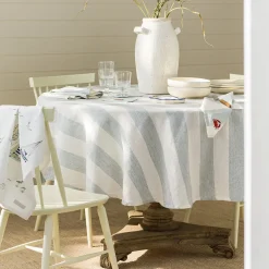 Witham Blue Stripe Round Linen Tablecloth
