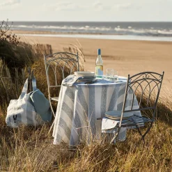 Witham Blue Stripe Round Linen Tablecloth