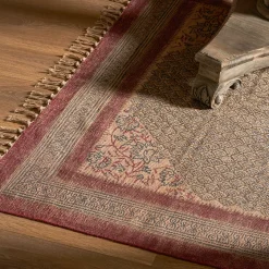 Witham Printed Natural Rug - Pink Edge