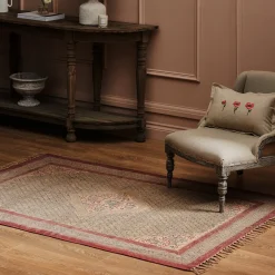 Witham Printed Natural Rug - Pink Edge