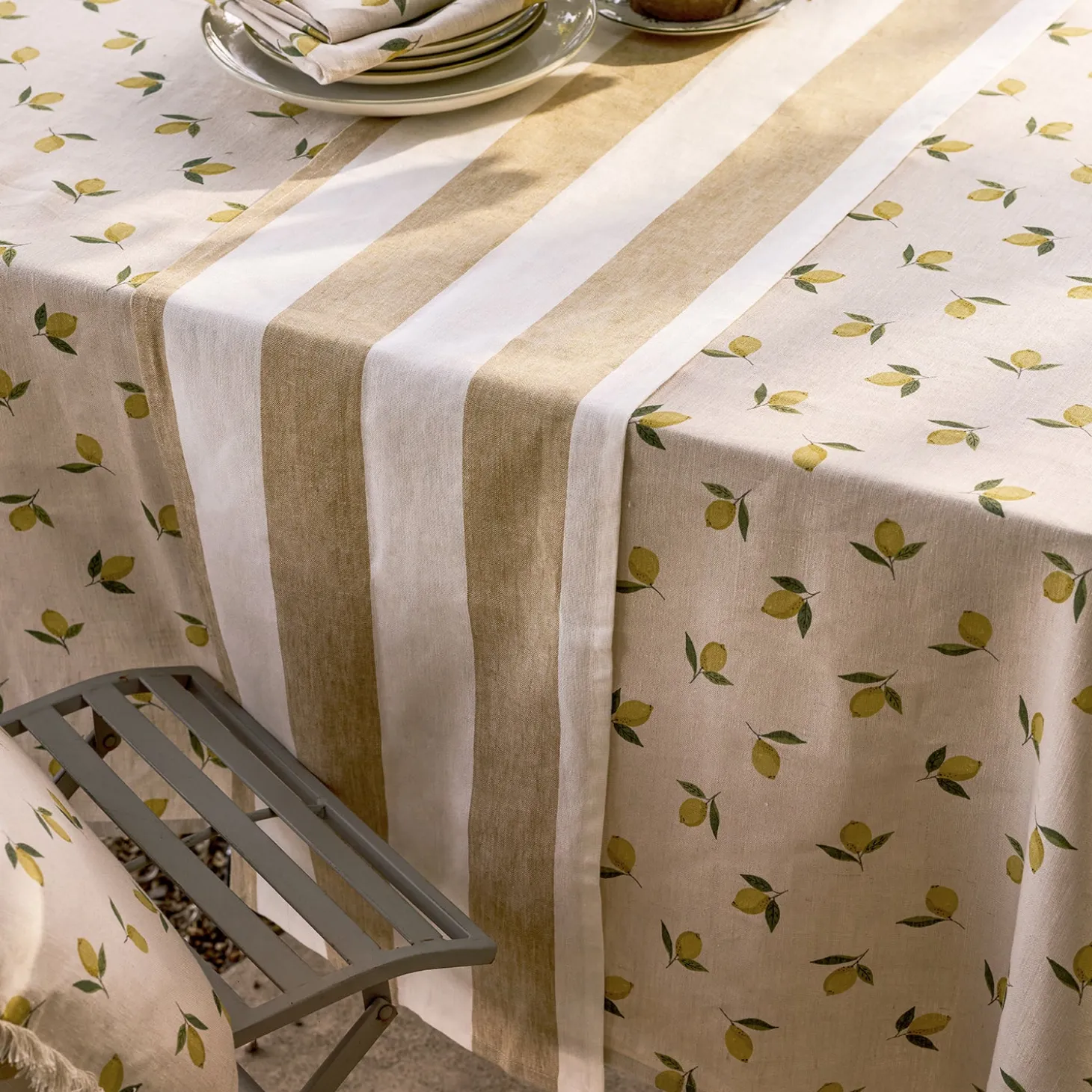 Witham Sand Stripe Linen Table Runner
