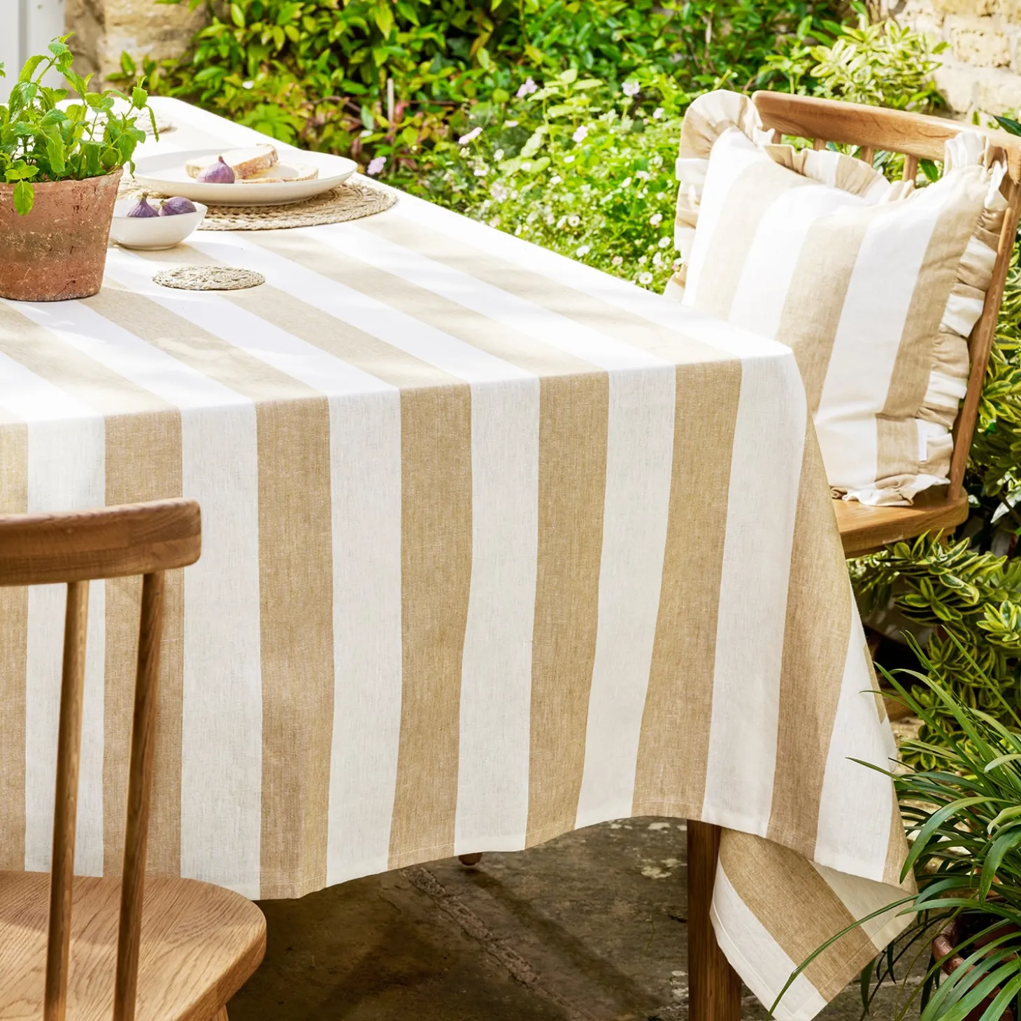 Witham Sand Stripe Linen Tablecloth