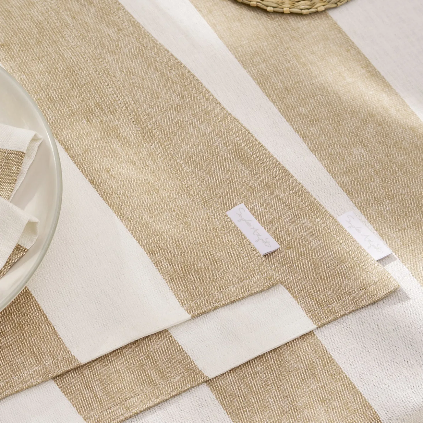 Witham Sand Stripe Linen Washable Placemats (Set of 2)