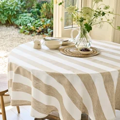Witham Sand Stripe Round Linen Tablecloth