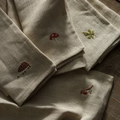 Woodland Friends Embroidered Linen Napkins (Set of 4)