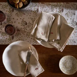 Woodland Friends Embroidered Linen Napkins (Set of 4)