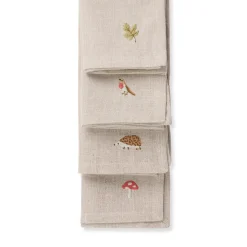 Woodland Friends Embroidered Linen Napkins (Set of 4)